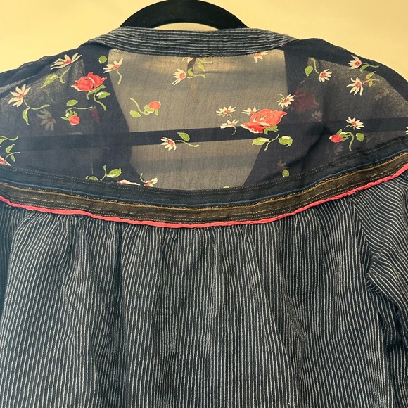 Free People Hearts and Colors Floral Striped Tunic Top Navy Pink S/P - Picture 3 of 5